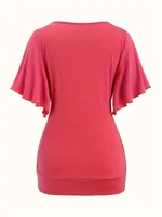 European and American fashion women's lettuce pleated chain decoration V-neck plus size T-shirt - Image 2