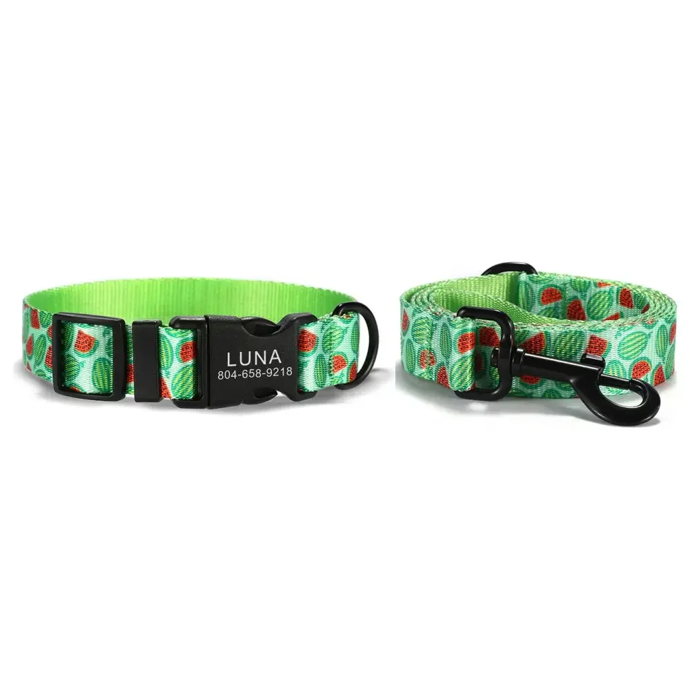 

Personalized Pet Collar Customized Nameplate ID Adjustable Watermelon Soft Fiber Cat Dog Collars Lead Leash