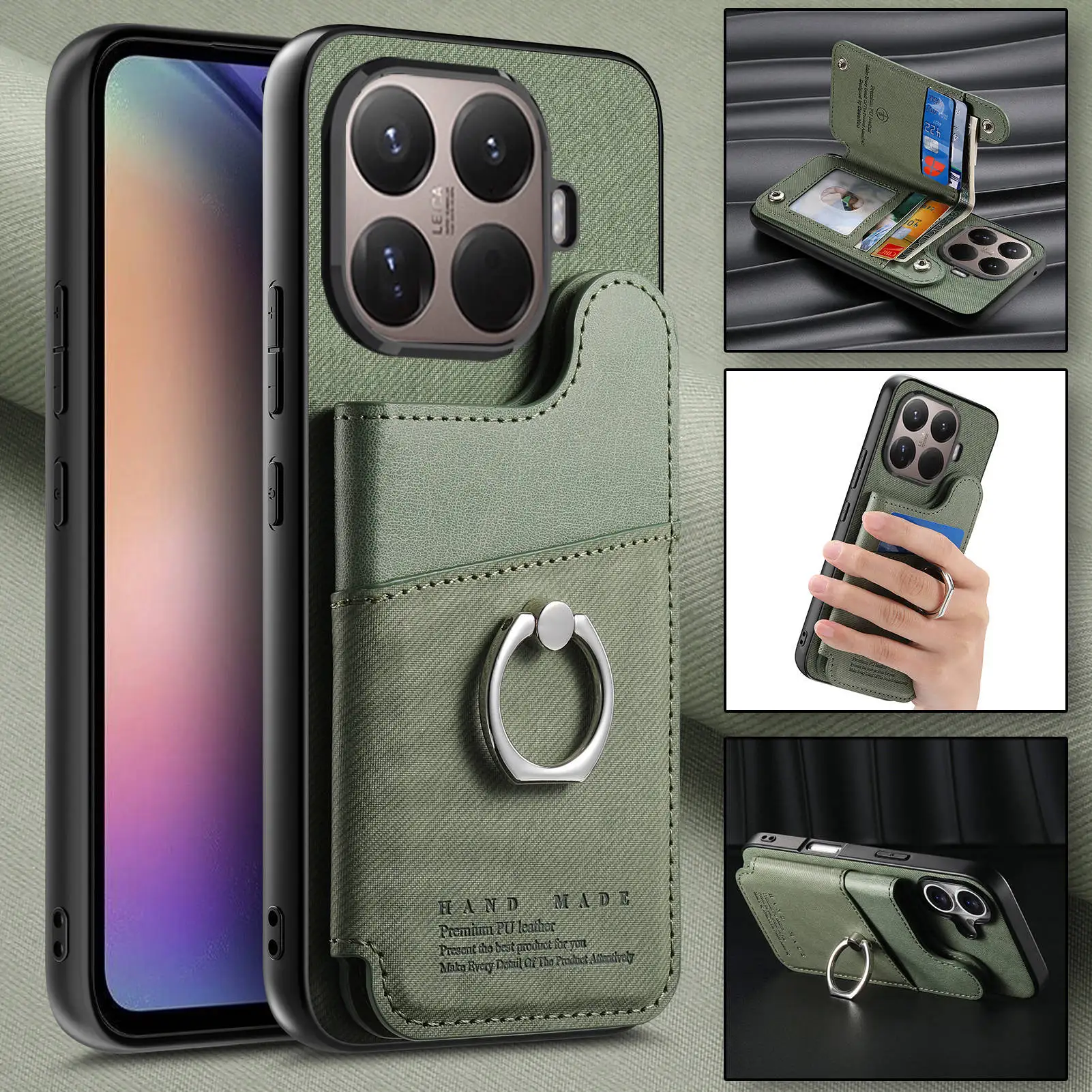 Premium PU Leather Flip Wallet Case with Card Slot and Magnetic Ring Holder - Shockproof Protective Cover with Stand Function