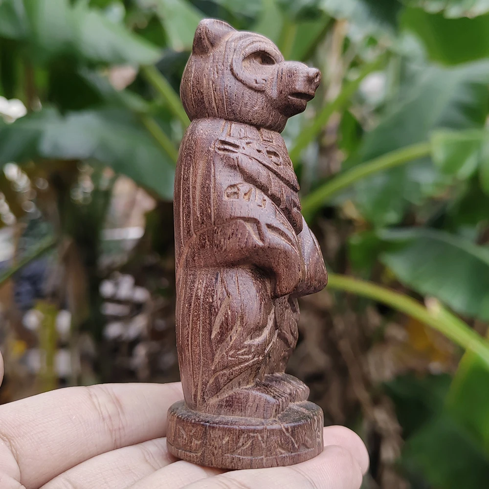 Hand-Carved Wooden Bear Totem Ornament: Tribal Artistry