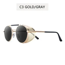 Vintage Steampunk Round Metal Sunglasses with UV Protection (Gold grey)