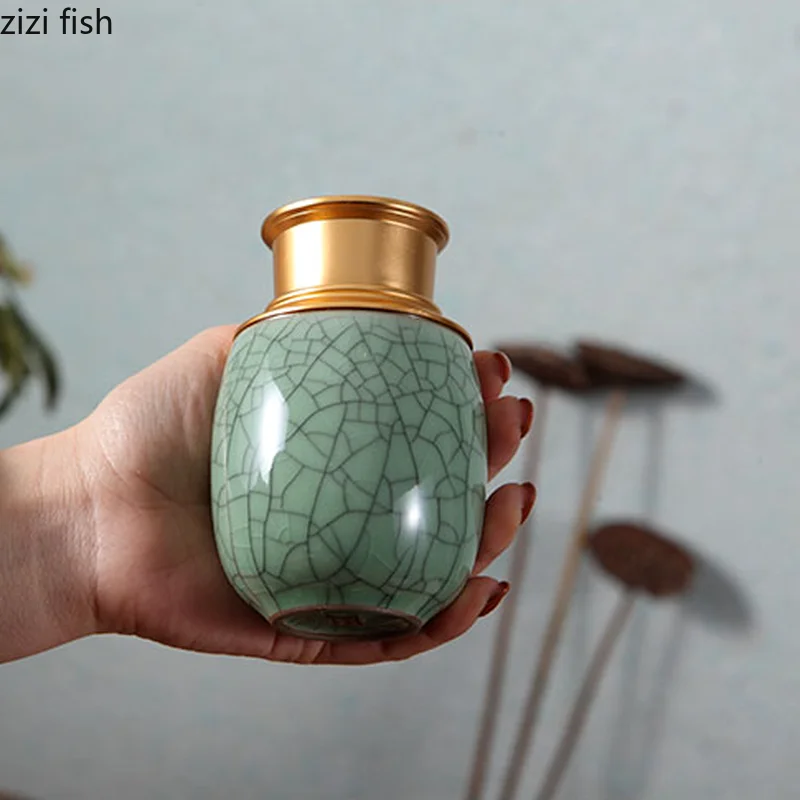 Ceramic Jar with Metal Lid Sealed Jars Tea Caddy Tea Box Storage Tank Candy Jar Food Storage Jars Container Organizer