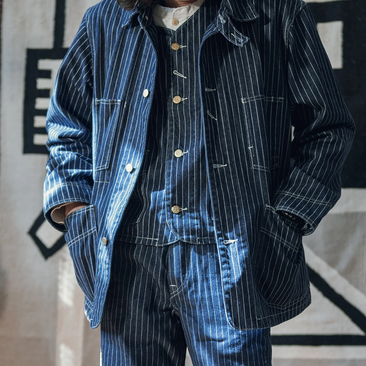 トップス 1930's US vintage stripe vest Rare Vtg 1930s Navy Bond St Stripe Double-Breasted Peak