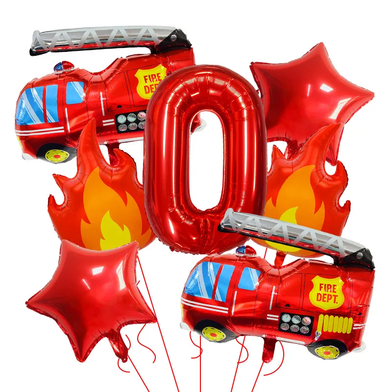 7-teiliges Feuerwehrauto-Themen Flammen-Zahlen-Folienballons-Set Kindergeburtstag Dekorationen Babyparty Ballonbogen-Kit – Detail 6