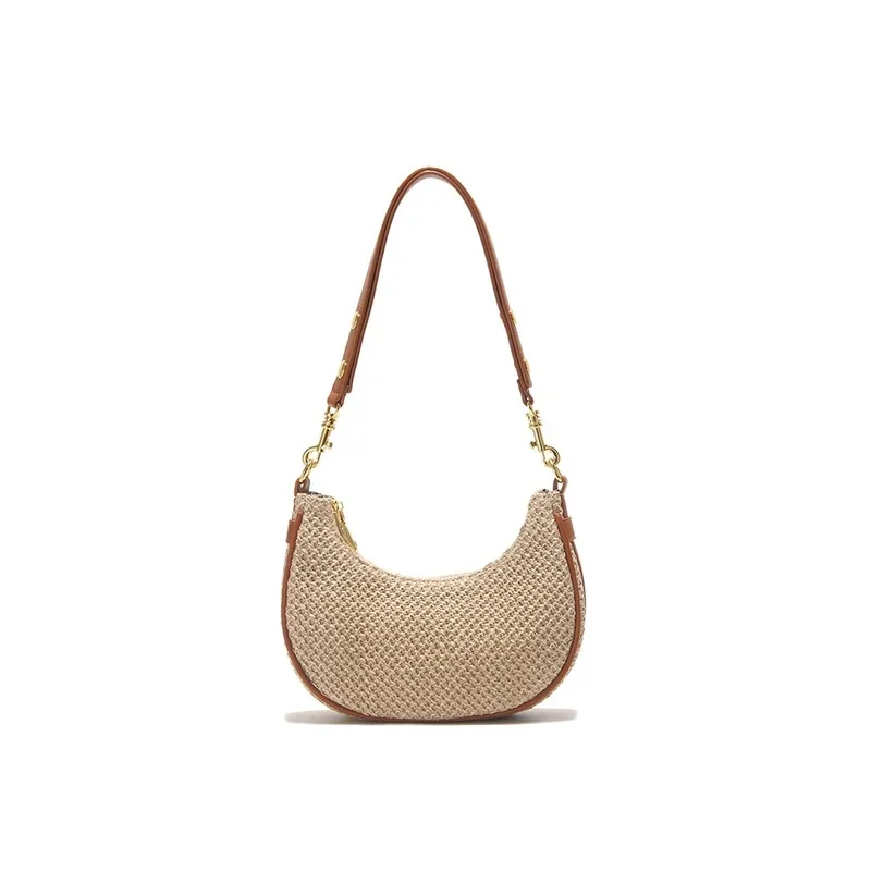 Summer Hand-woven  Straw Hobo Bag Women's Fashion Shoulder Bag Simple Half Moon Armpit Bag Seaside Beach Holiday Tote Bag Female