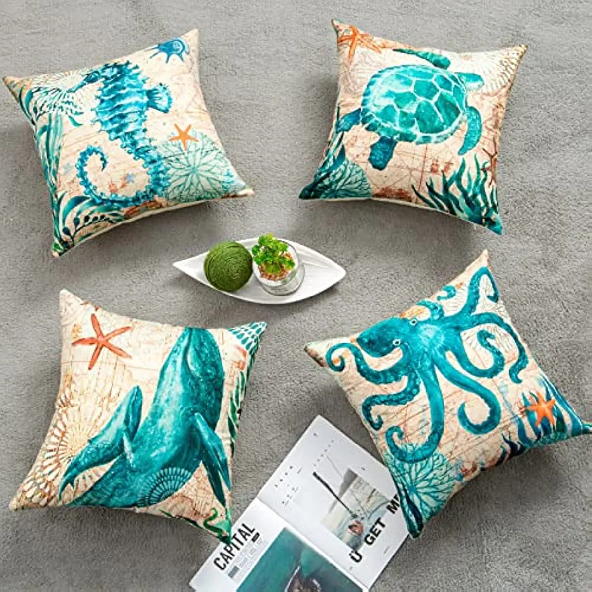 

Ocean Theme Pillow Covers Beach Coastal Decor Outdoor Cushions Seashell Throw Pillow Covers Turtle Seahorse Whale Octopus