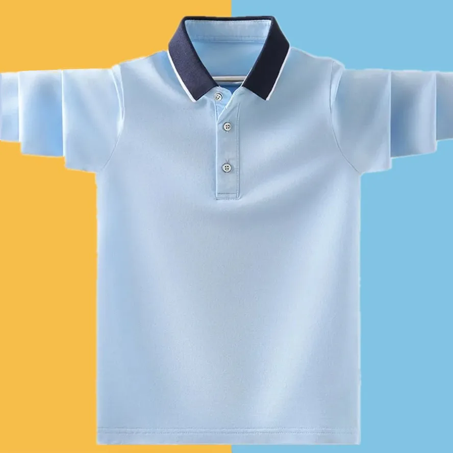 Kids School Uniform Polo Shirt Spring Autumn Children's Casual Turn Collar Long Sleeve Tops For Teenager Boys 4-15 Years Clothes