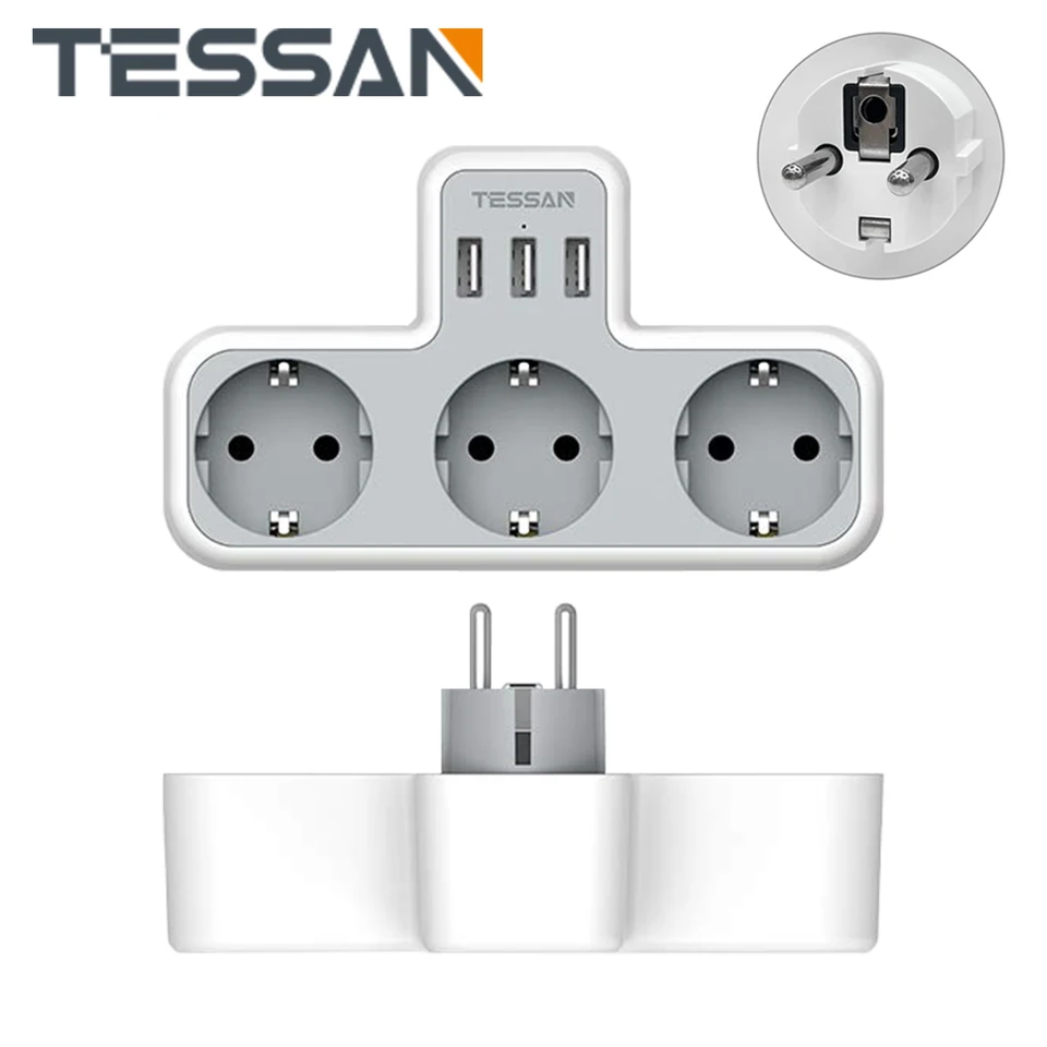 Comprar Extensor de salida de enchufe múltiple TESSAN con USB, extensor de  salida de adaptador de enchufe USB con 4 salidas de CA y 3 USB (1 USB-C)  para casa