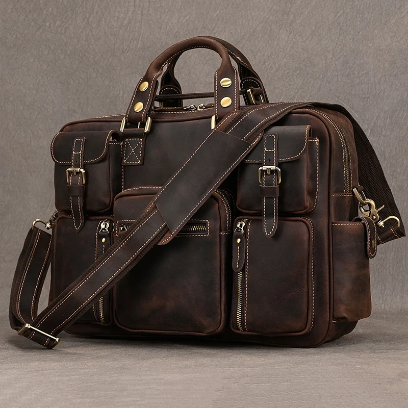 

Fashion Natural Leather Men Briefcases With Shoulder Strap Mans Laptop Notebook Hand Bag 2019 New Business Briefcase Bag