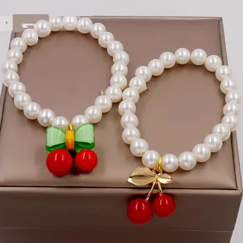 Cat Pet Cherry Collar Dog Pearl Necklace Fashion Bow Dog Neck Chain Chihuahua Pet Wedding Jewelry