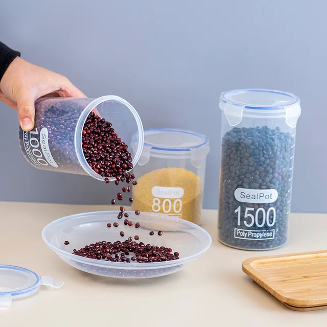 Nagy, Lezárt Átlátszó Műanyag Zárt Kannák Tejpor Konyhai Szemcsék Tároló Dobozok - Image 2