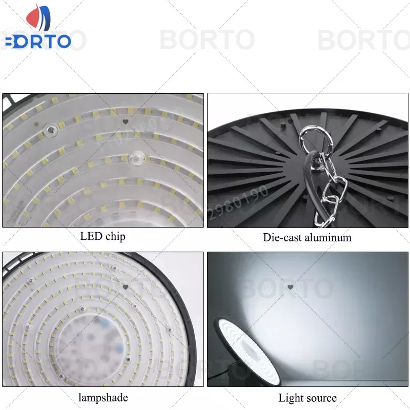 4000K/6500K Light UFO High Bay Light 100/150/200W IP65 Waterproof LED Industrial Lighting for Garage Gym Factory Warehouse