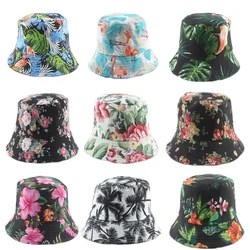 Holiday Style Fisherman Hat Tropical Printed Series Double-sided Bucket Hat Flat-topped Panama Hats Men Women Sunshade Cap