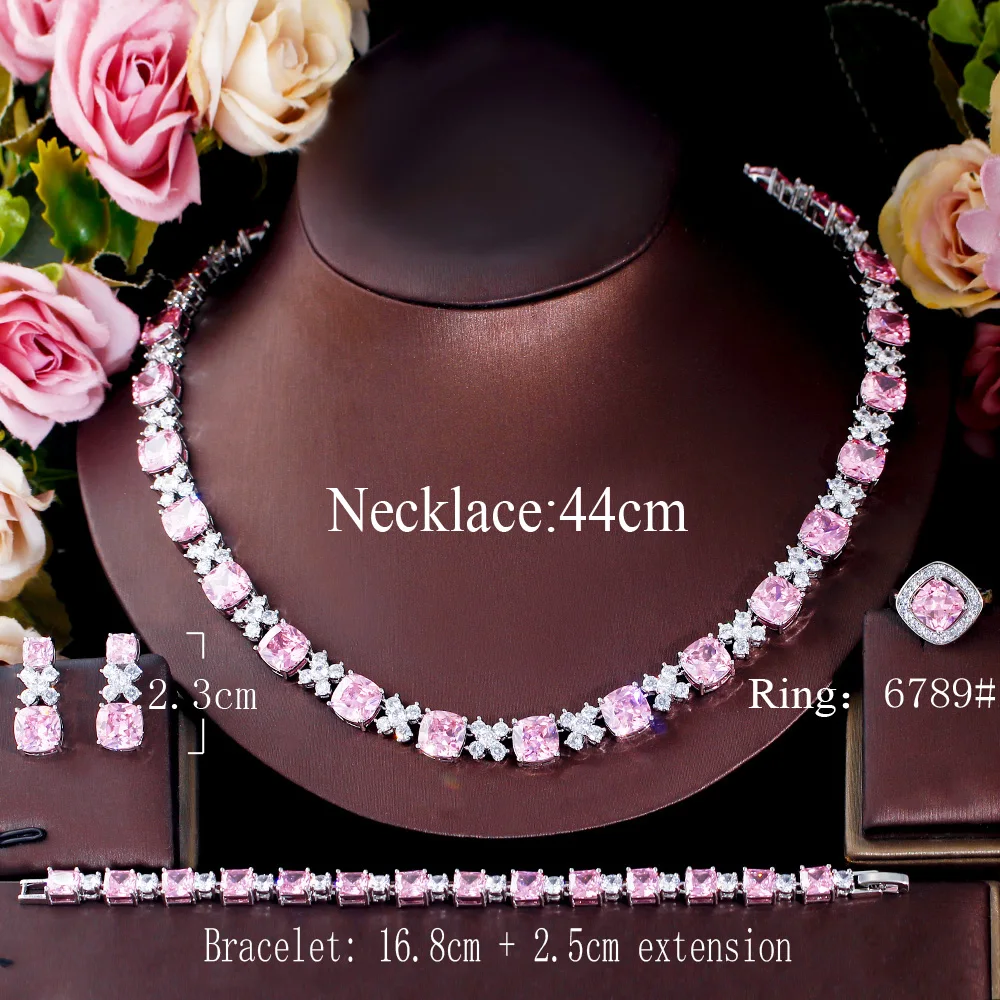 Cwwzircon Wedding Jewelry Sets  Pink Stone Wedding Jewelry Set