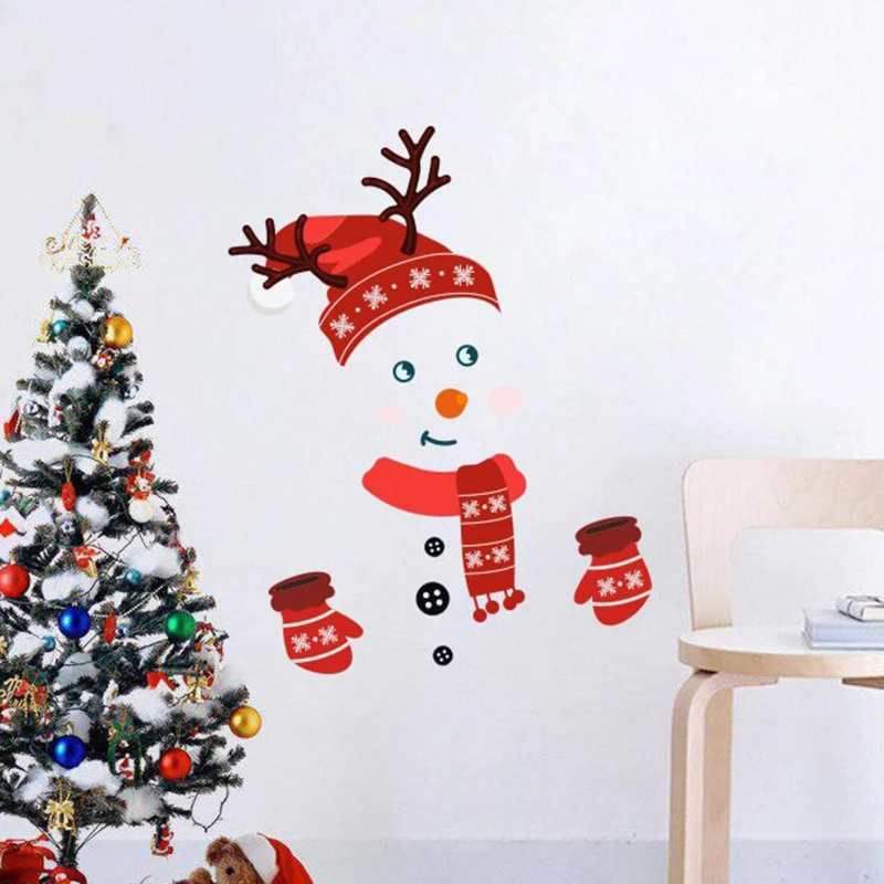 Wall Stickers Self Adhesive Stickers Kitchen Wall Sticker Door Window Refrigerator Stickers Cartoon Snowman Christmas Funny Kitchen Holiday Home Decoration