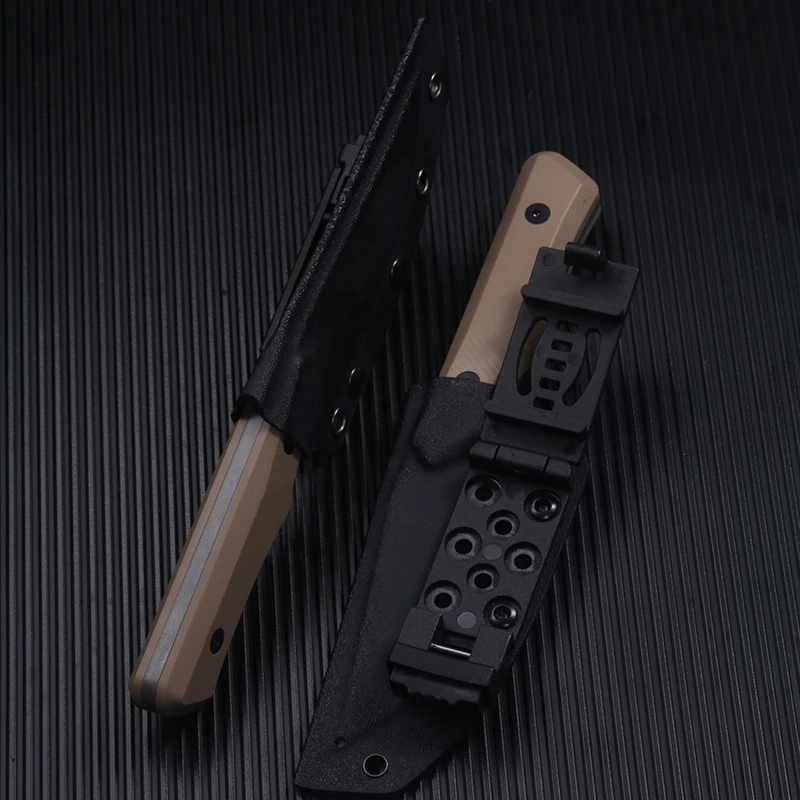 CIVIVI M2 Spare fixed blade knife with Kydex sheath belt clip, tan G10 handle (7.8 cm satin D2) 4