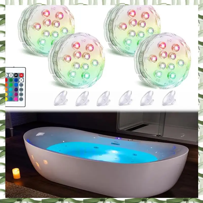 Bath Tub Lights Wireless, Battery Operated Waterproof Glow Light For Bathroom Bathtub Light Shower Spa Durable 4Pcs