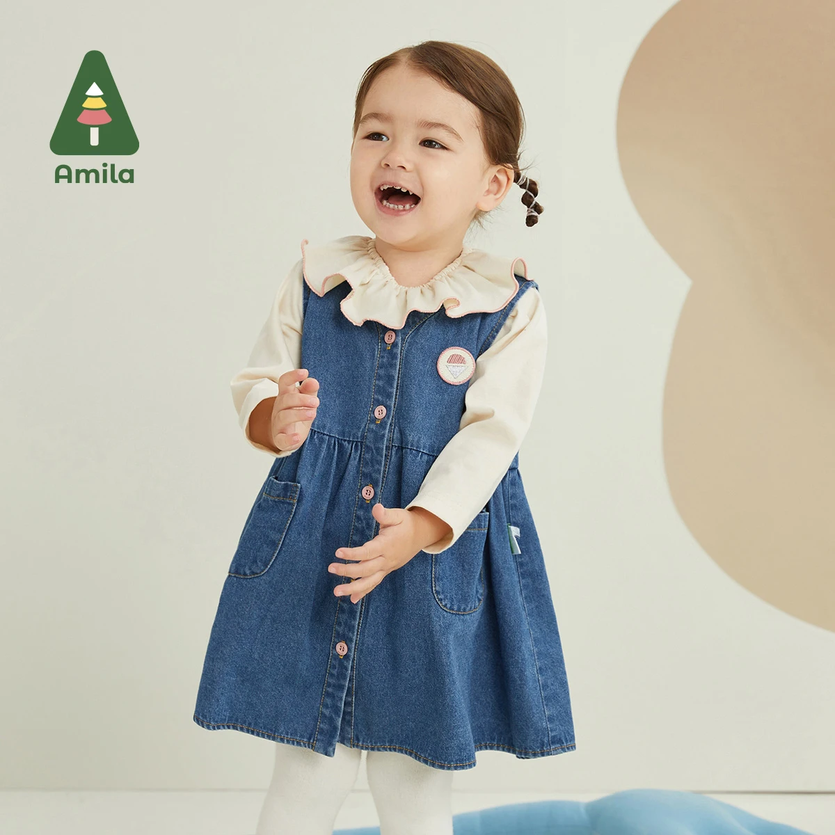 Amila-어린이  드레스 세트, 2022 년 가을 새로운 긴 소매 티셔츠 + 데님 드레스 정장, 여아용 귀여운 생일 아동복