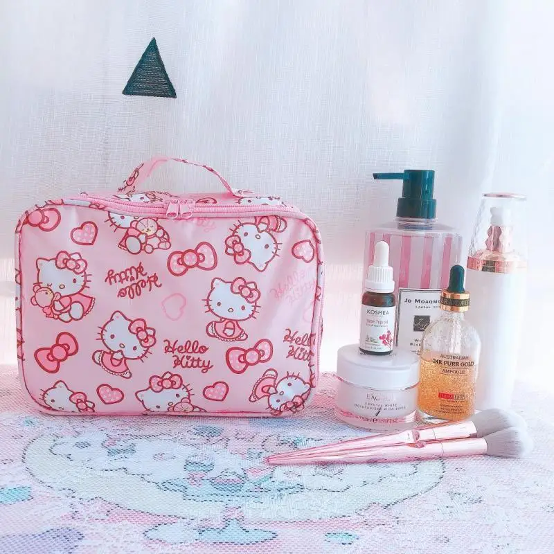 

Kawaii Hello Kitty косметичка Sanrio Аниме Фигурка большой емкости КТ моющаяся сумка для хранения макияжа Кисти Косметика портативная Милая дорожная