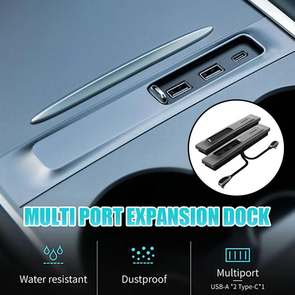 

3-in-1 Car USB Hub Docking Station For Tesla Model 3/Model Y Center Console 27W Quick Interior Charger Fast Charging Accessories