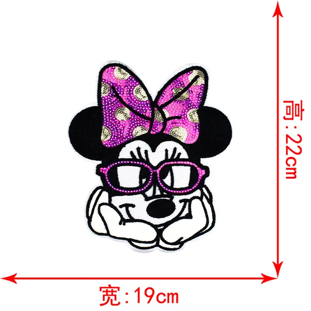 Disney Sequins Clothing Patch Mickey Minnie Mouse Patches Cartoon Sew Clothes Patch for T-shirt Coat DIY Decoration Women Gift Purple