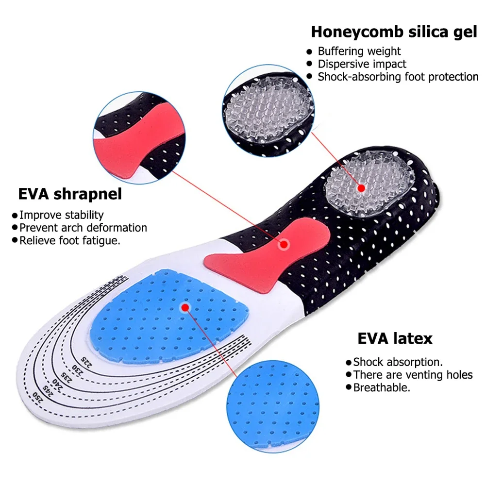 Unisex Silicone Sport Insoles Shock Absorption Sweat-Absorbing Inserts Breathable High-elasticity Support Orthopedic Shoe Pad