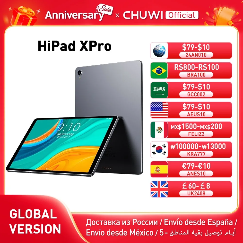 CHUWI HiPad XPro планшет на Android 10,51, восемь ядер, экран 1920 дюйма, 6 ГБ + 1200 ГБ планшет chuwi hipad x mt8183v 2 0 8c ram6gb rom128gb серый