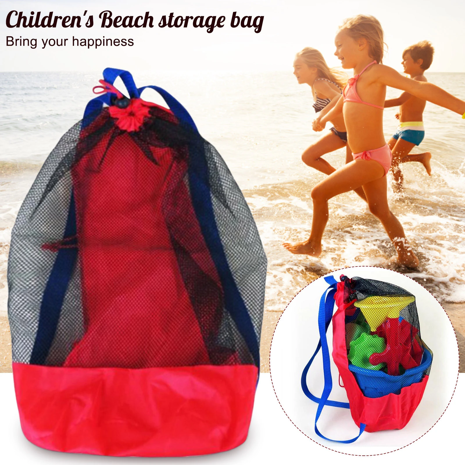 Bolsas de malla portátiles para niños, bolsa de almacenamiento de juguetes de playa para bebé, ropa, toallas, mochilas de para niños, juego de deportes divertidos para el agua al aire libre| |