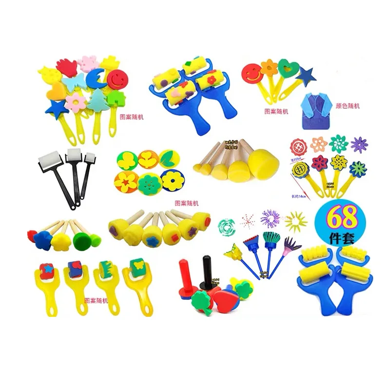 Educational toys drawing toy educational drawing toy sponge painting brushes Kids Drawing Toys Kits DIY Sponge Painting Brush Sponge Stamp Stencil Seals Learning Educational Toys for Children Art and Craft