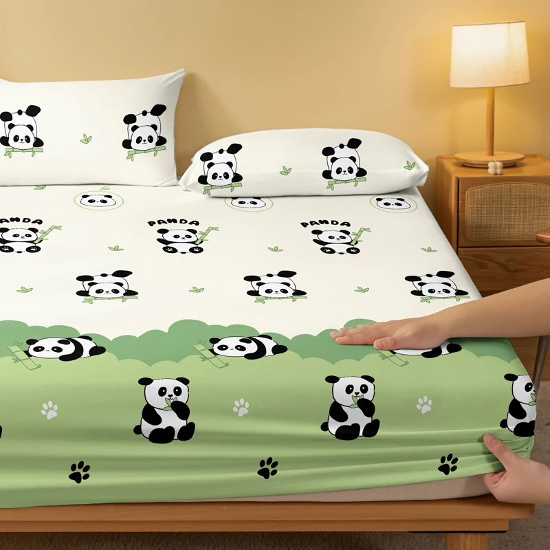 1 Cartoon Cute Plant Flower panda printed matte Fitted Sheet, bedroom printed bed cover, bedding (excluding pillowcases) 3