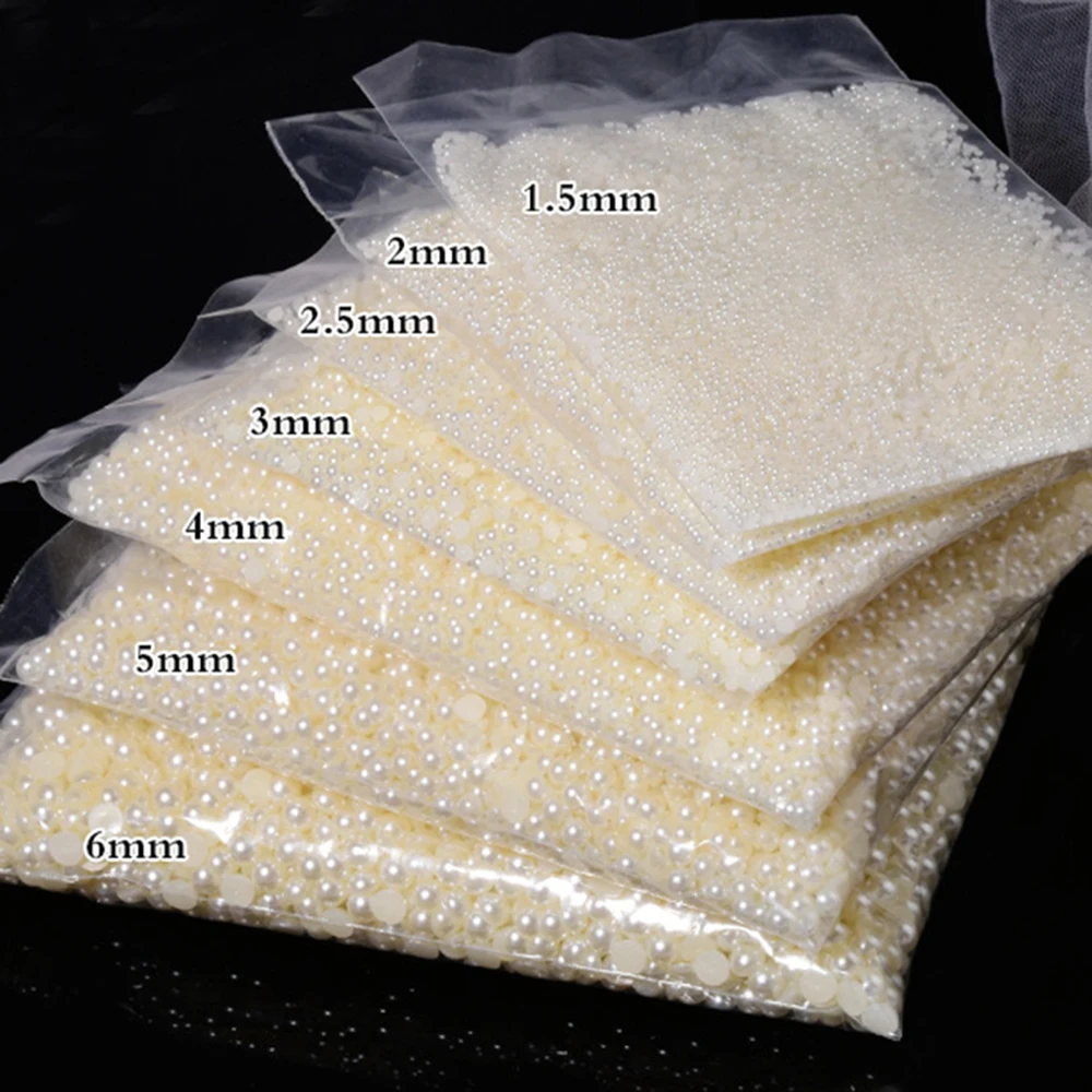 120-1200Pcs 발렌타인 데이 화이트 하프 라운드 진주 네일 아트 2-7mm 캐비어 화이트 진주 구슬 네일 매력 ABS 수지 진주 네일 부품