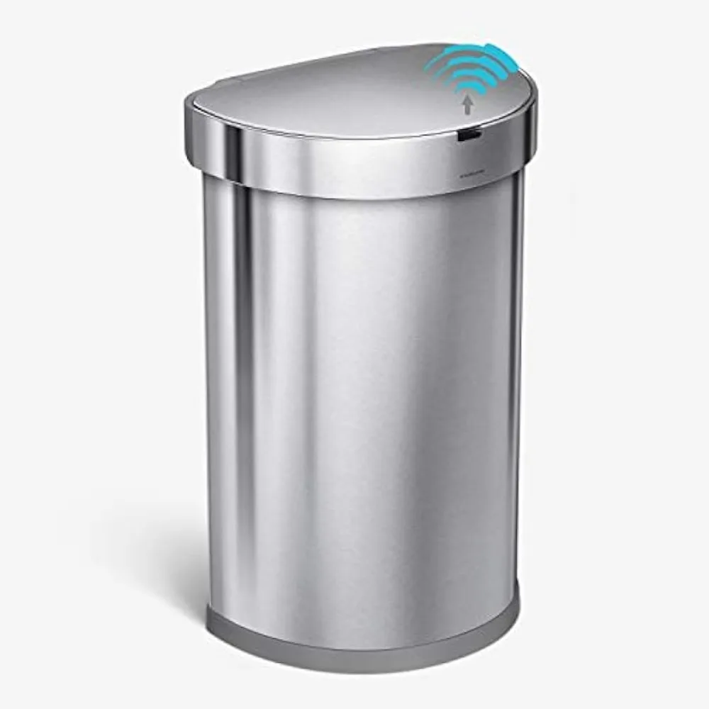 

45 Liter / 12 Gallon Semi-Round Automatic Sensor Trash Can Wastebasket Brushed Stainless Steel Freight Free Bin Household Tools