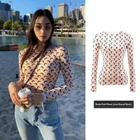 Ensemble deux pièces rétro américain pour femmes, haut et pantalon Sexy en soie glacée, manches longues, imprimé lune, col rond, Protection solaire, vêtements d'automne 3