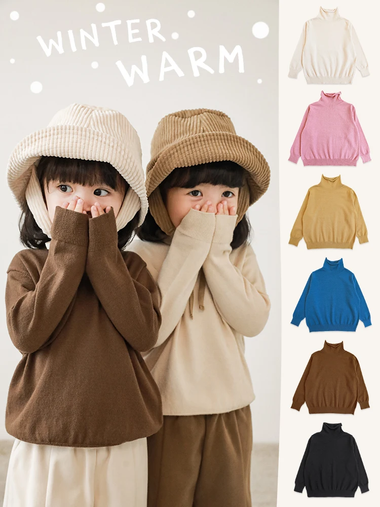 

Winter New Children Clothes Baby Girls Rainbow Curly-rimmed Turtleneck Slim Warm Sweater Thicken Knit Sweater