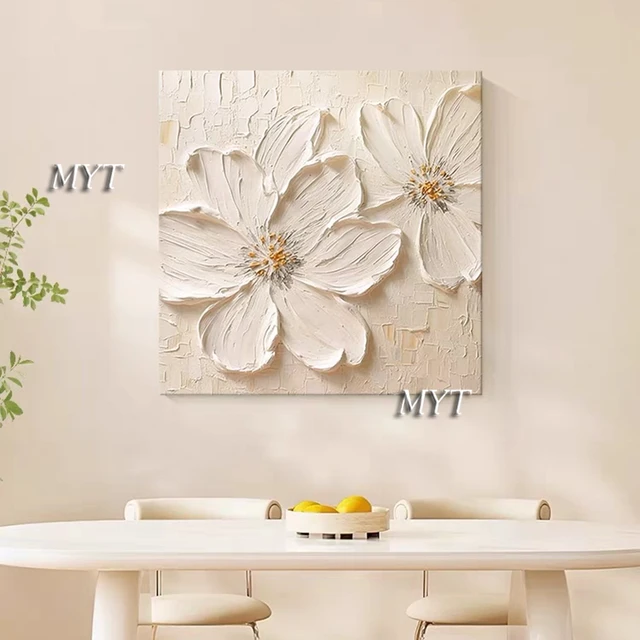 MYT Fancy Home Decor Hot Sale Home Decor Flower Pictures Pieces White Flower Wall Art Oil Paintings Unframed 1