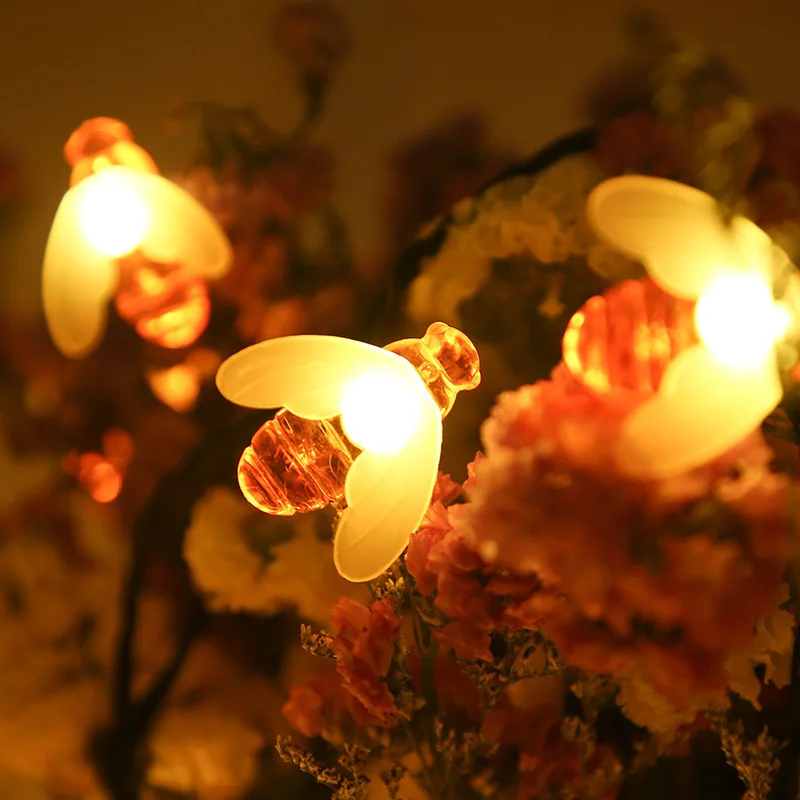 

New Solar Powered Cute Honey Bee Led String Fairy Light 20leds 50leds Bee Outdoor Garden Fence Patio Christmas Garland Lights