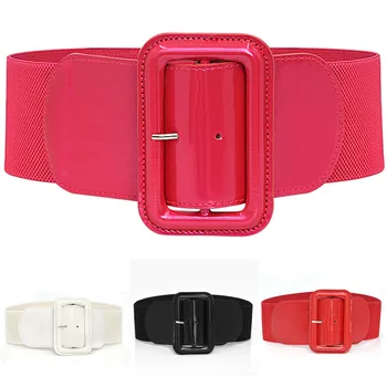 Women'S Red Elastic Belt With Down Jacket Closing Waist Seal Simple Wide Belt Decorative Pair With Fur Coat CinturóN Mujer 1