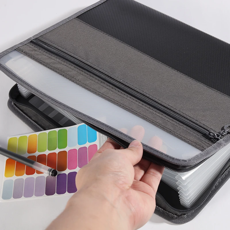 Accordion File Organizer with Safe Zipper 13 Pocket Expanding File Folder with Front Pencil Pouch Stationary Organizer Pouch