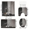 4pcs Modern style printing Shower Curtain Set With 12 Hooks, Anti-Slip Bathroom Mat, U-Shaped Toilet Rug, Bathroom Curtain Set 1