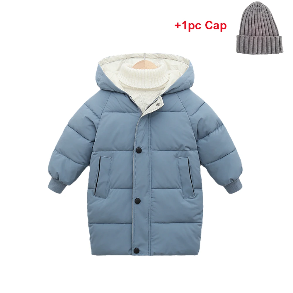 Young Children's Winter Down Jackets Fashion Boys Girls Cotton-Padded Hooded Parkas Kids Outerwear Long Coats Teenage Overcoats
