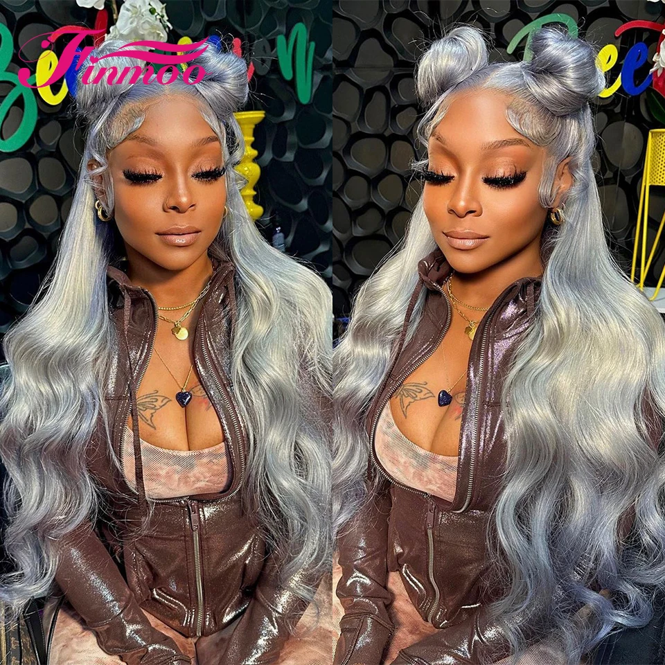 

Grey Body Wave Lace Front Wig Human Hair 4x4 Lace Closure Wig Silver Gray Colored Wig HD Transparent Lace Wigs For Woman