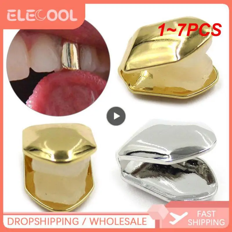 

1~7PCS Single Tooth CAPs Hip Hop Grills for Teeth Mouth Rapper Party Accessories Gold Plated Small Single Tooth Caps False Teeth