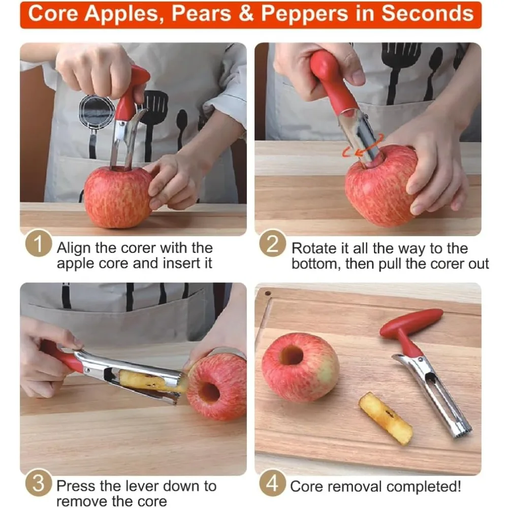 1 Pack Apple Corer, Apple Corer Tool, Stainless Steel Apple Corer, Comfortable Grip, Easy To Use, Reusable, Kitchen Gadget.