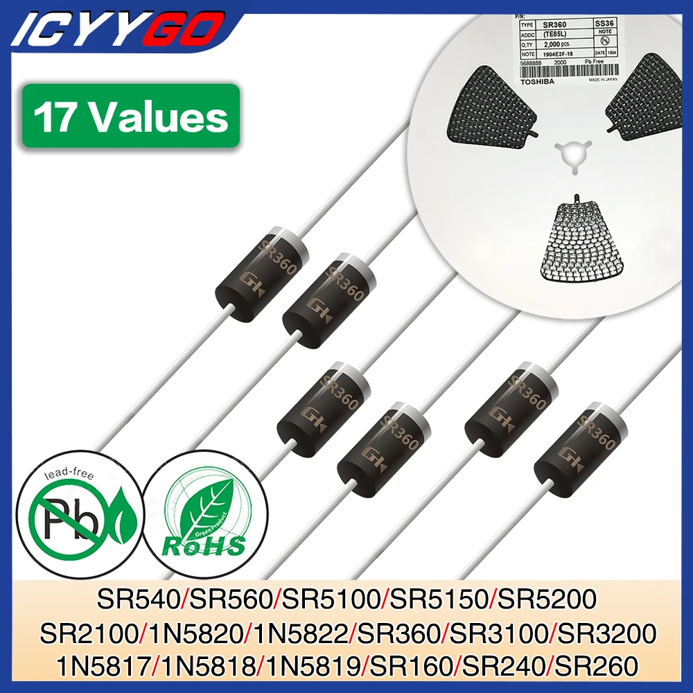 Diodo Raddrizzatore A Barriera Schottky A 17 Valori 17 Values Schottky Barrier Rectifier Diode Sr5100 Sr3100 Sr560 Sr5200 1N5818 Sr360 Sr160 Sr540 Sr5