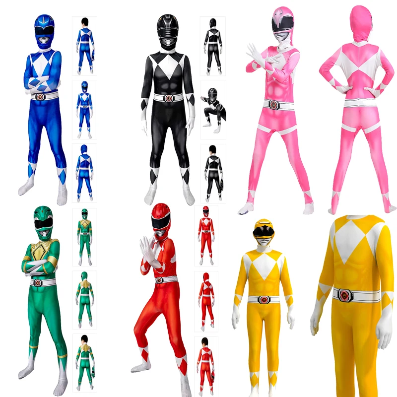Adult Kids Fantasy Power Samurai Rangers Costume Cosplay Morpher Mighty Morphin Supereroe Maschera Tuta Zentai Halloween Suit
