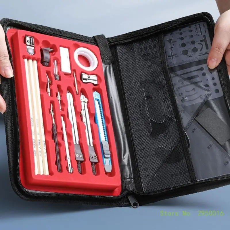 Metal Geometry Metal Divider, Set Square, Pencils, Eraser Set