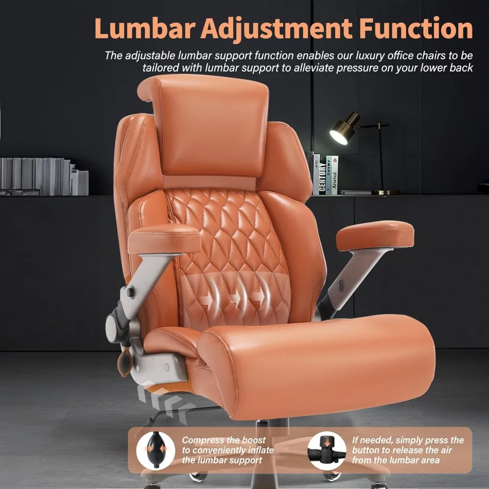 "sturdy ergonomic office chair for 700lbs - adjustable headrest & lumbar support, 3d flip arms, large wheels, heavy duty metal b