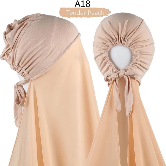 Muslim Women Chiffon Hijab With Cap Bonnet instant Chiffon Hijab Pinles Shawl Head Scarf Under scarf Caps Cover Headwrap A18