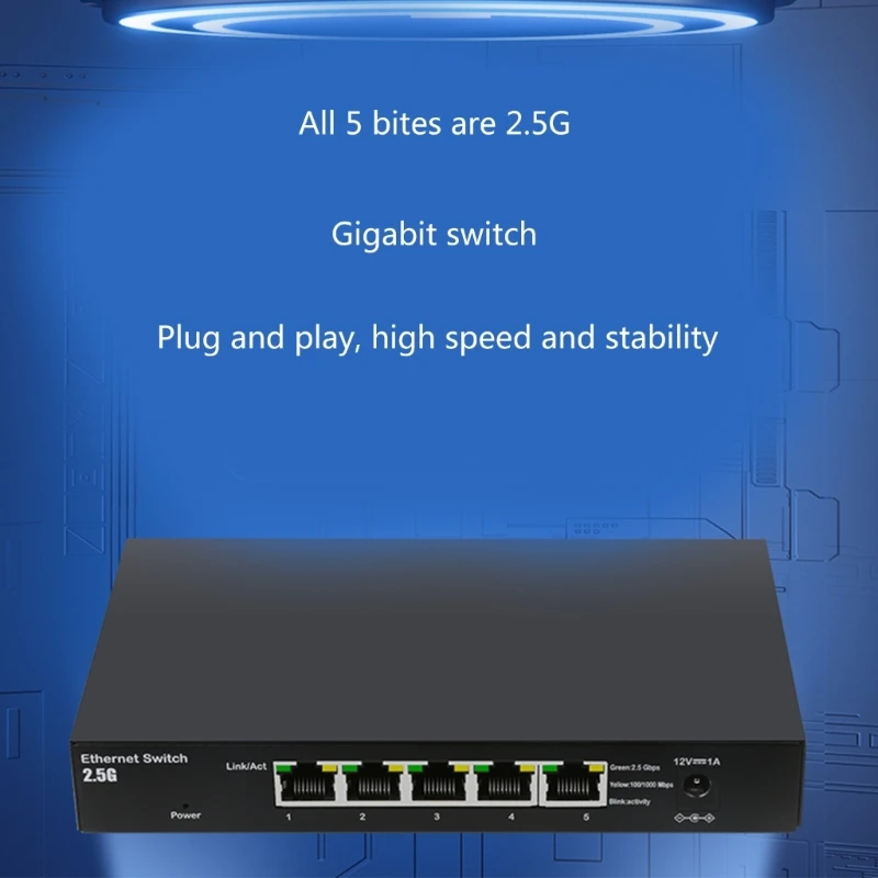 5포트 2.5Ghz 기가비트 데스크탑 스위치 박스 BufferFree 빠른 파일 전송 및 엔터테인먼트 LagFree 2.5Ghz 허브