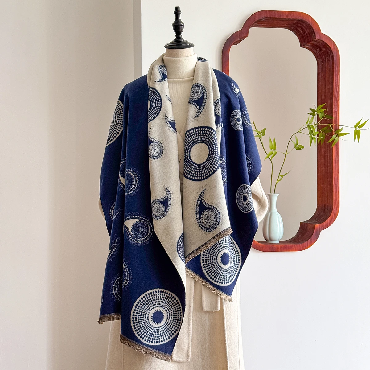 2025 Luxury Brand Women's Cashmere Scarf - Winter Warm Tasseled Striped Printed Pashmina Shawl, Foulard & Poncho